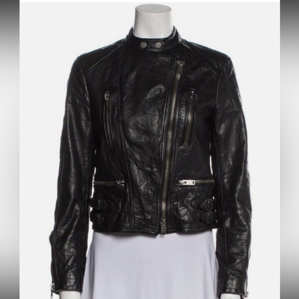 Polo Ralph Lauren Black Leather Moto Jacket | Real Cowhide | Women’s Size Small - Picture 3 of 13